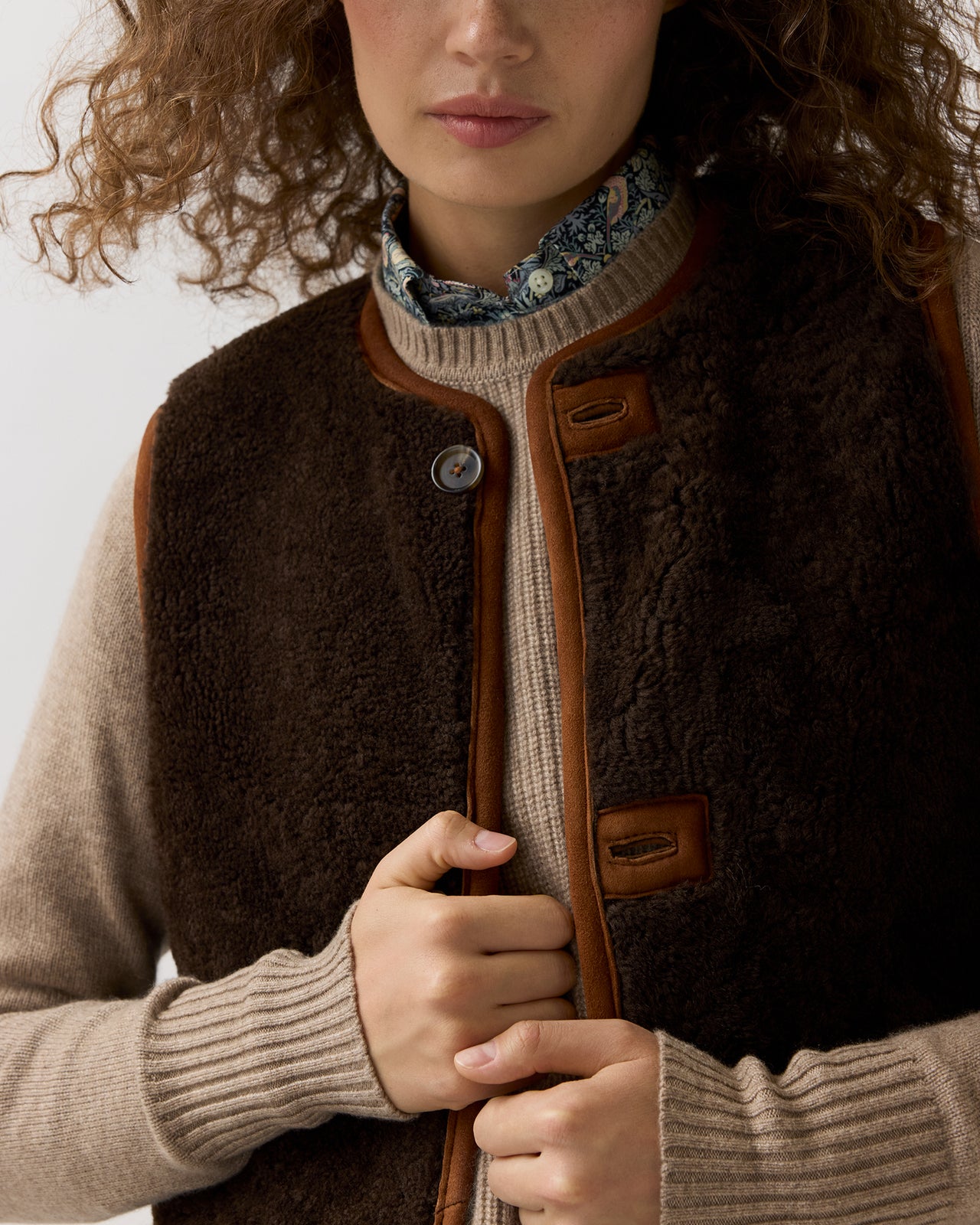 Reversible Sasha Vest in Brown Lamb Suede/Shearling