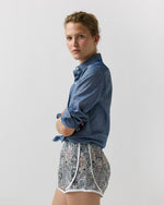 Load image into Gallery viewer, Track Short in Ivory/Indigo/Bordeaux Kensington Park Liberty Fabric

