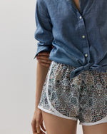 Load image into Gallery viewer, Track Short in Ivory/Indigo/Bordeaux Kensington Park Liberty Fabric
