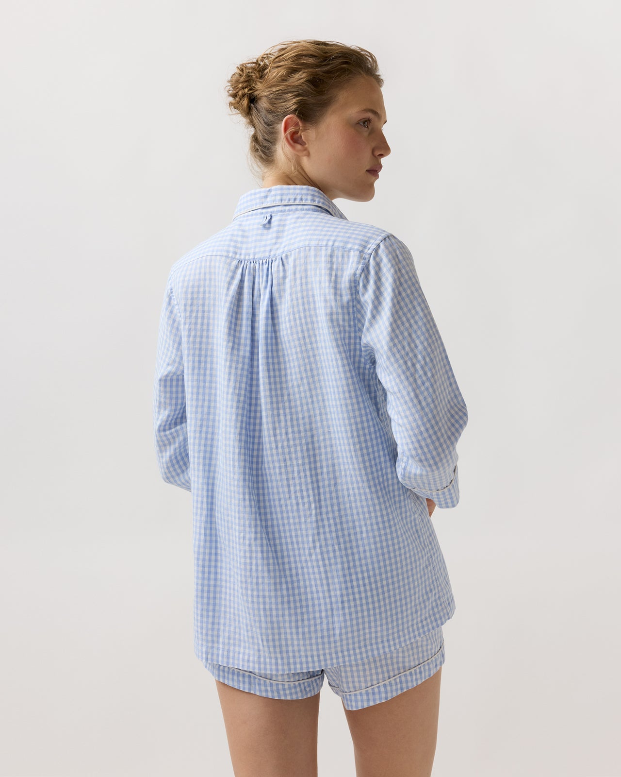 Hailey Pajama Shorts Set in Sky Blue Gingham