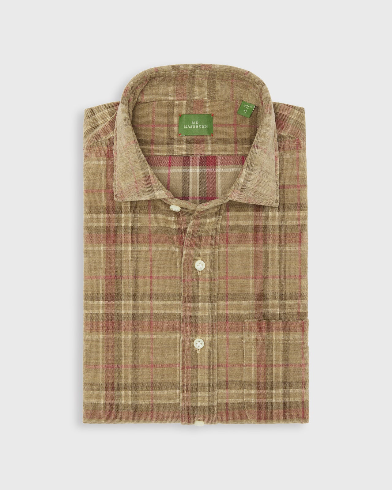 Otto Handmade Sport Shirt in Oat/Berry/Brown Plaid Corduroy