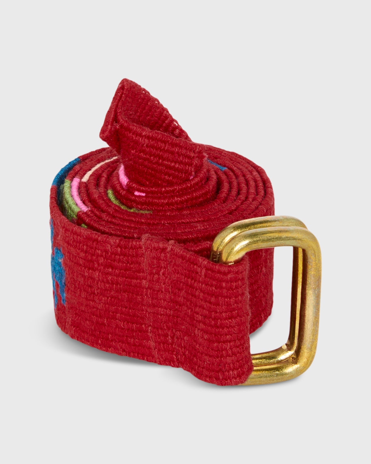 Hand-Loomed D-Ring Belt in Red Tribal