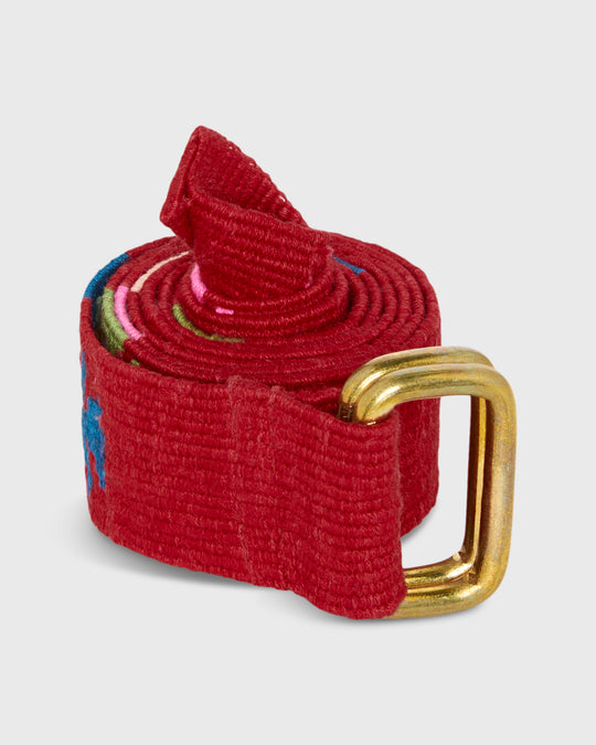 Hand-Loomed D-Ring Belt in Red Tribal