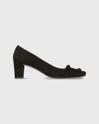 Buckle Heel in Black Suede