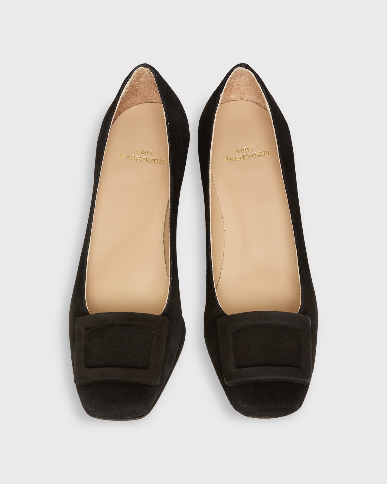 Buckle Heel in Black Suede