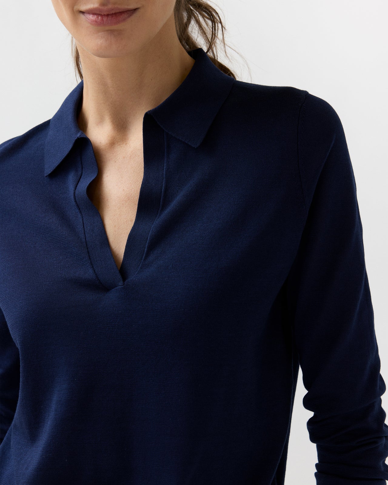 Alida Johnny-Collar Sweater in Navy Ice Cotton