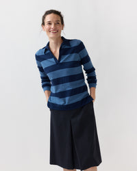 Georgina Rugby Sweater in Airforce Blue/Navy Stripe Cotton/Silk