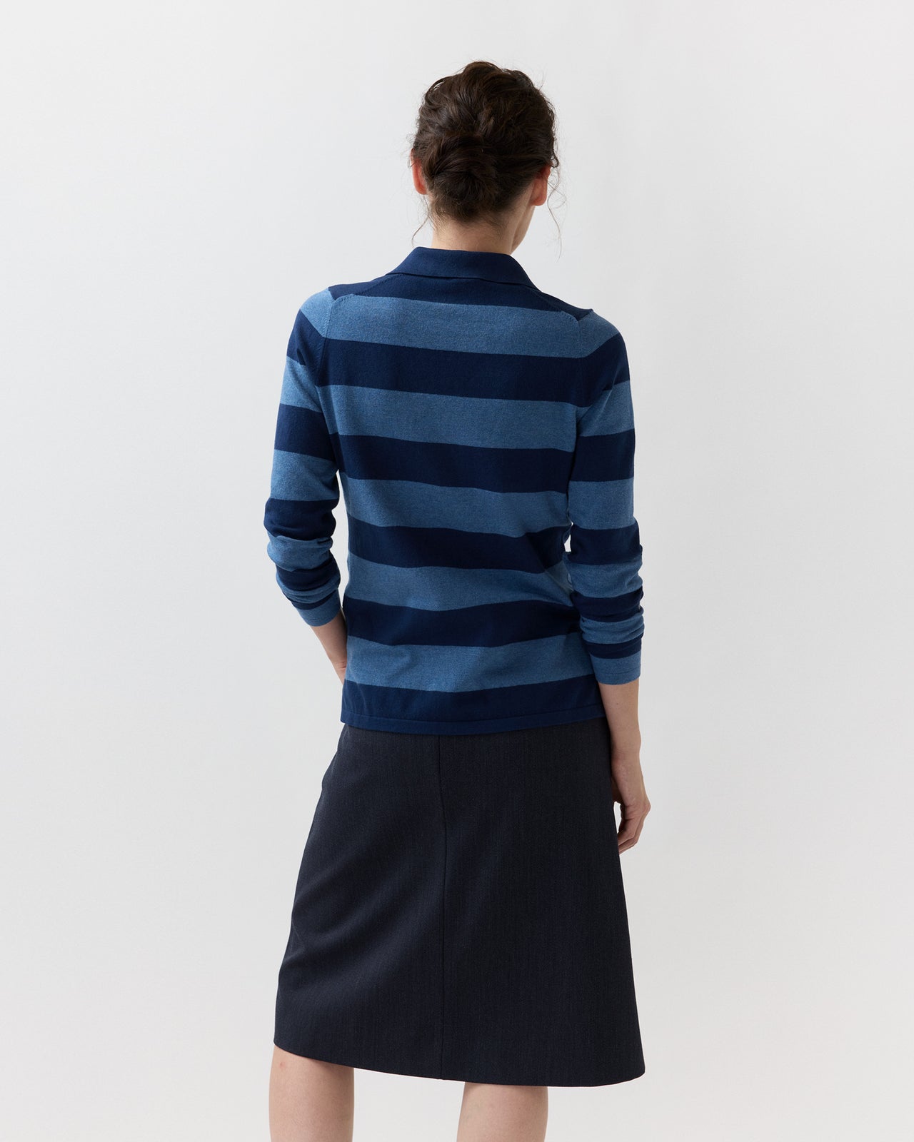 Georgina Rugby Sweater in Airforce Blue/Navy Stripe Cotton/Silk