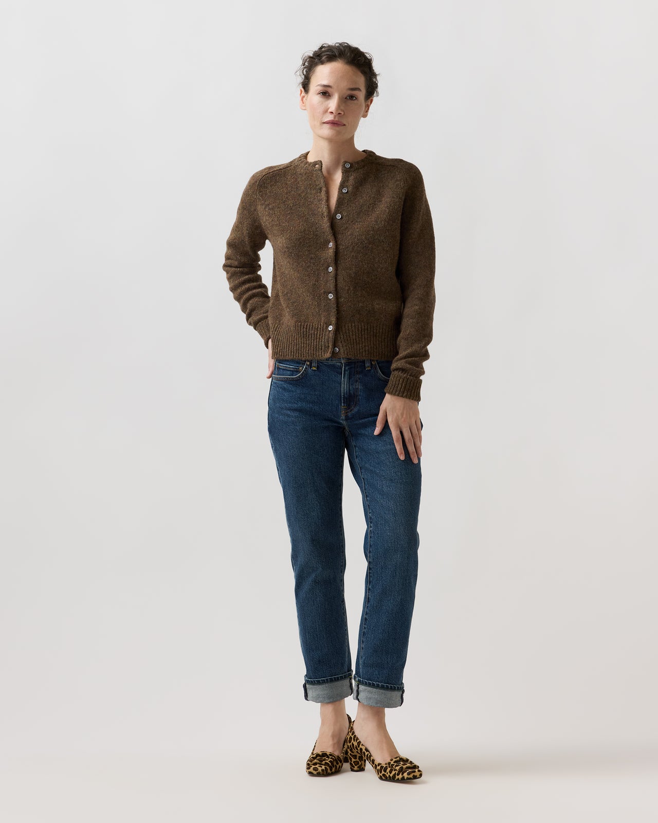 Romy Cardigan in Heather Chestnut Rustic Wool