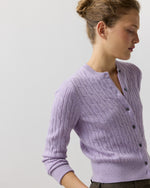Load image into Gallery viewer, Rosie Cable Cardigan in Heather Lavender Cashmere

