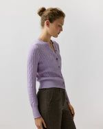 Load image into Gallery viewer, Rosie Cable Cardigan in Heather Lavender Cashmere
