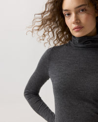 Superfine Funnel-Neck Sweater in Charcoal Cashmere