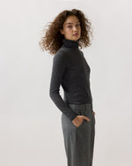 Load image into Gallery viewer, Superfine Funnel-Neck Sweater in Charcoal Cashmere
