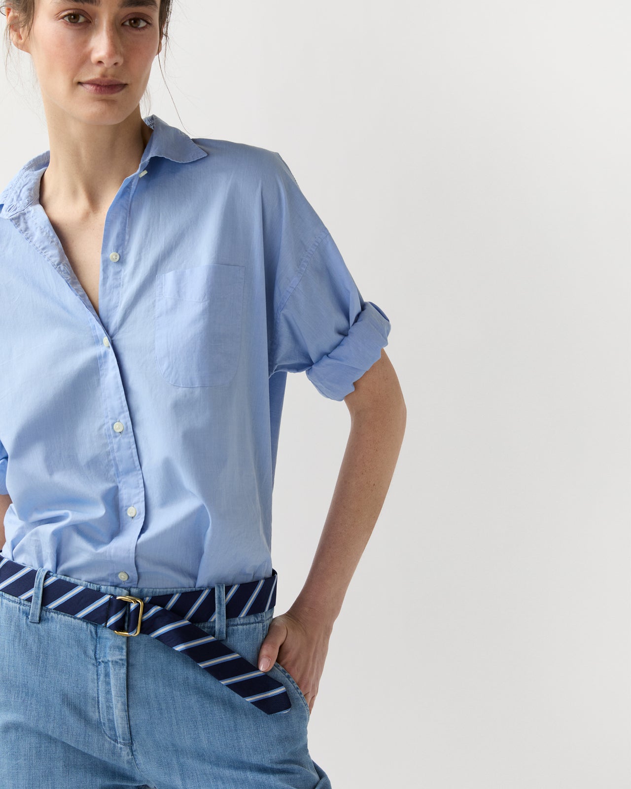D-Ring Belt in Navy/Cobalt Queens Stripe | Mashburn | Shop Mashburn