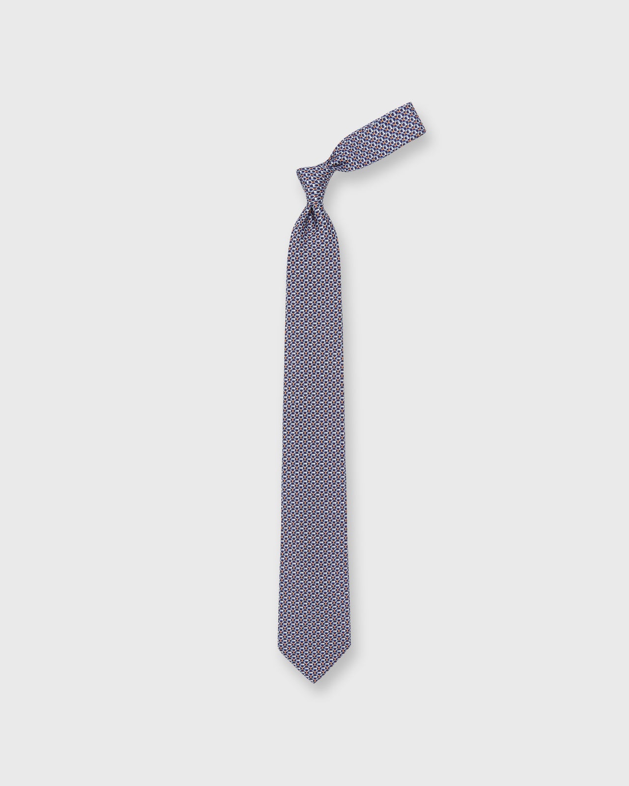 Silk Print Tie in Navy Gancini Links