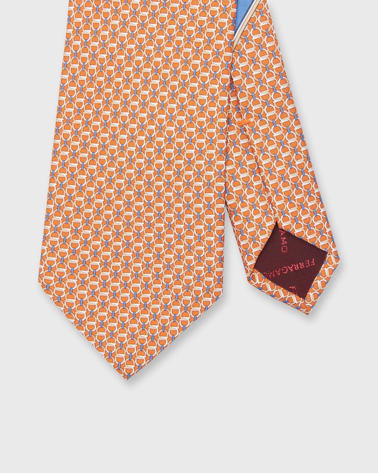 Silk Print Tie in Orange Gancini Links