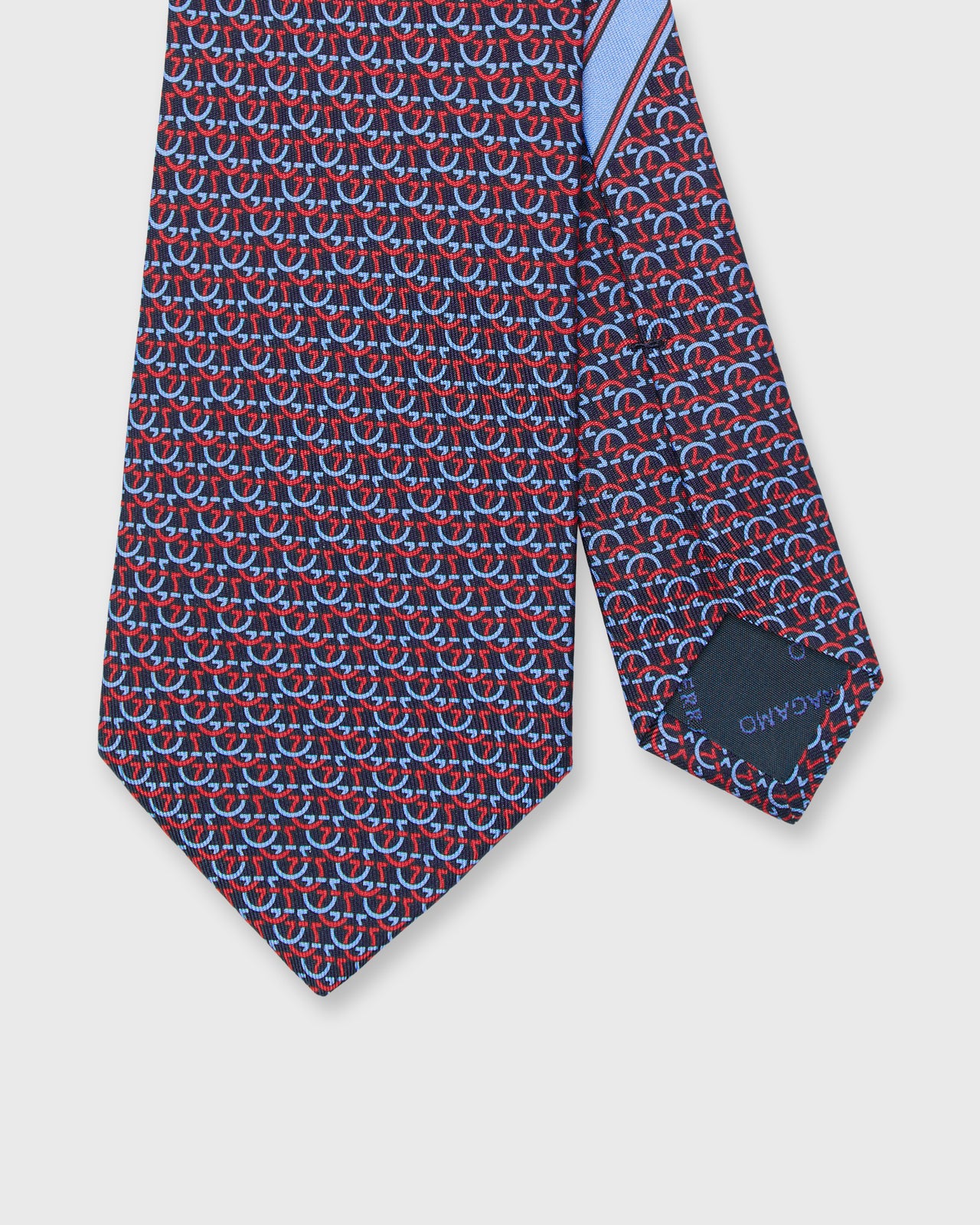 Silk Print Tie in Dark Blue Gancini Links