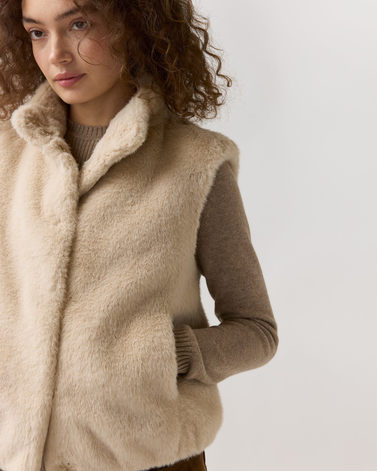 Faux Fur Vest in Champagne