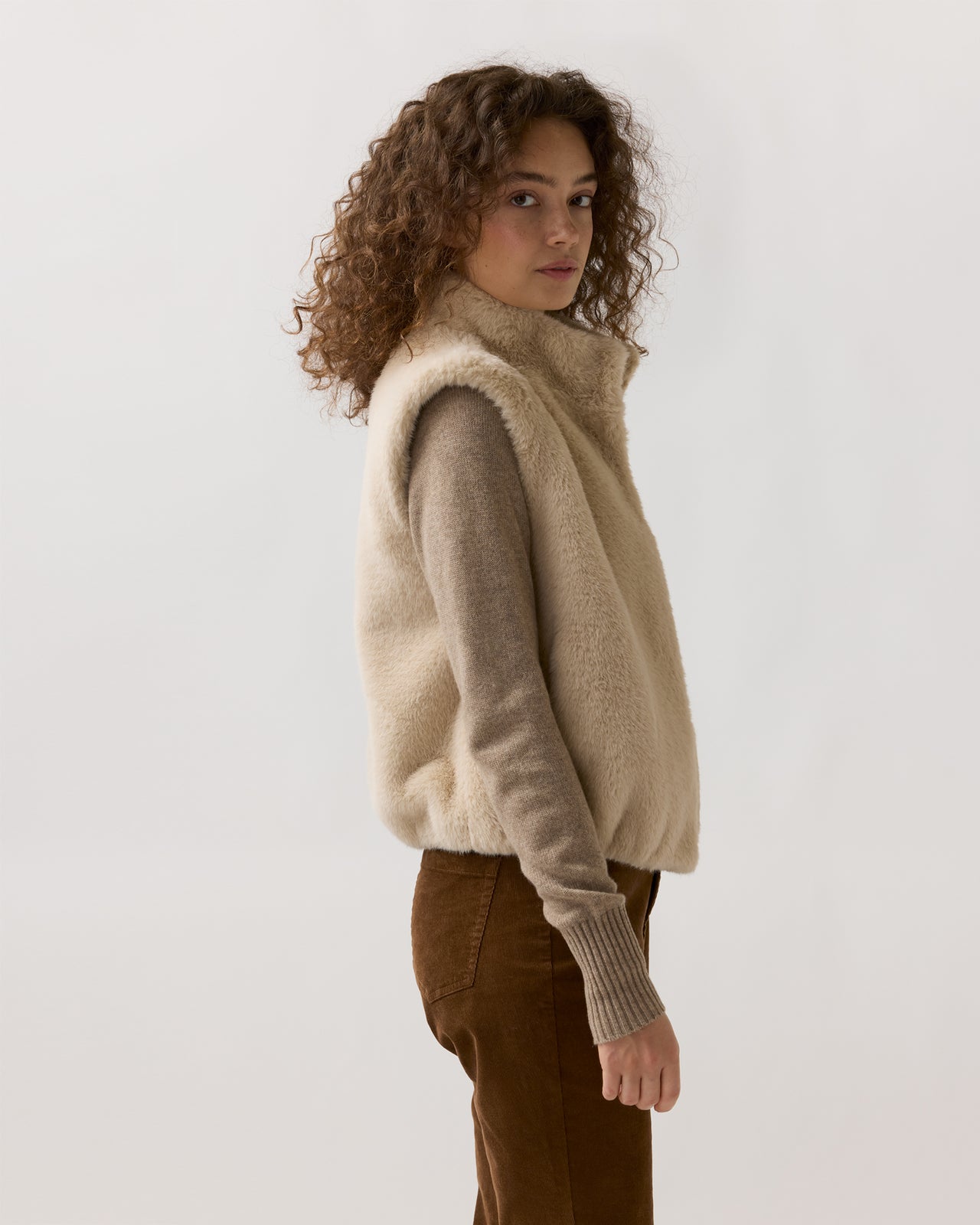 Faux Fur Vest in Champagne