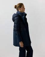 Load image into Gallery viewer, Mixed Media Long Puffer in Navy
