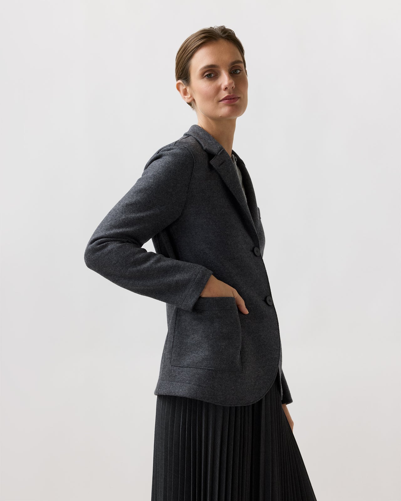 Stand Up Collar Blazer in Grey Melange