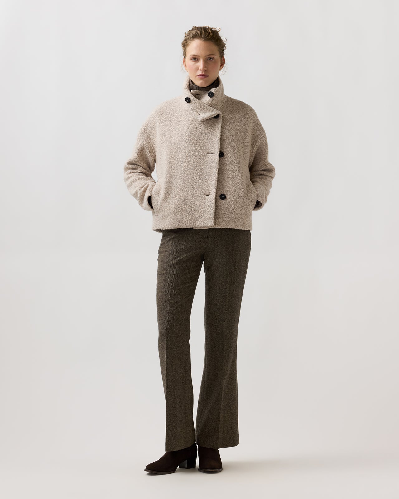 Cropped Funnel Jacket in Almond