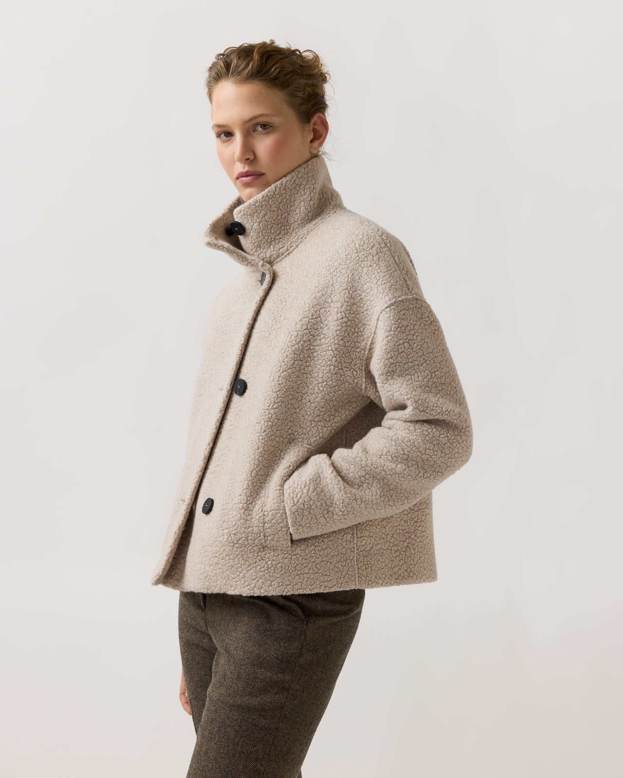 Cropped Funnel Jacket in Almond