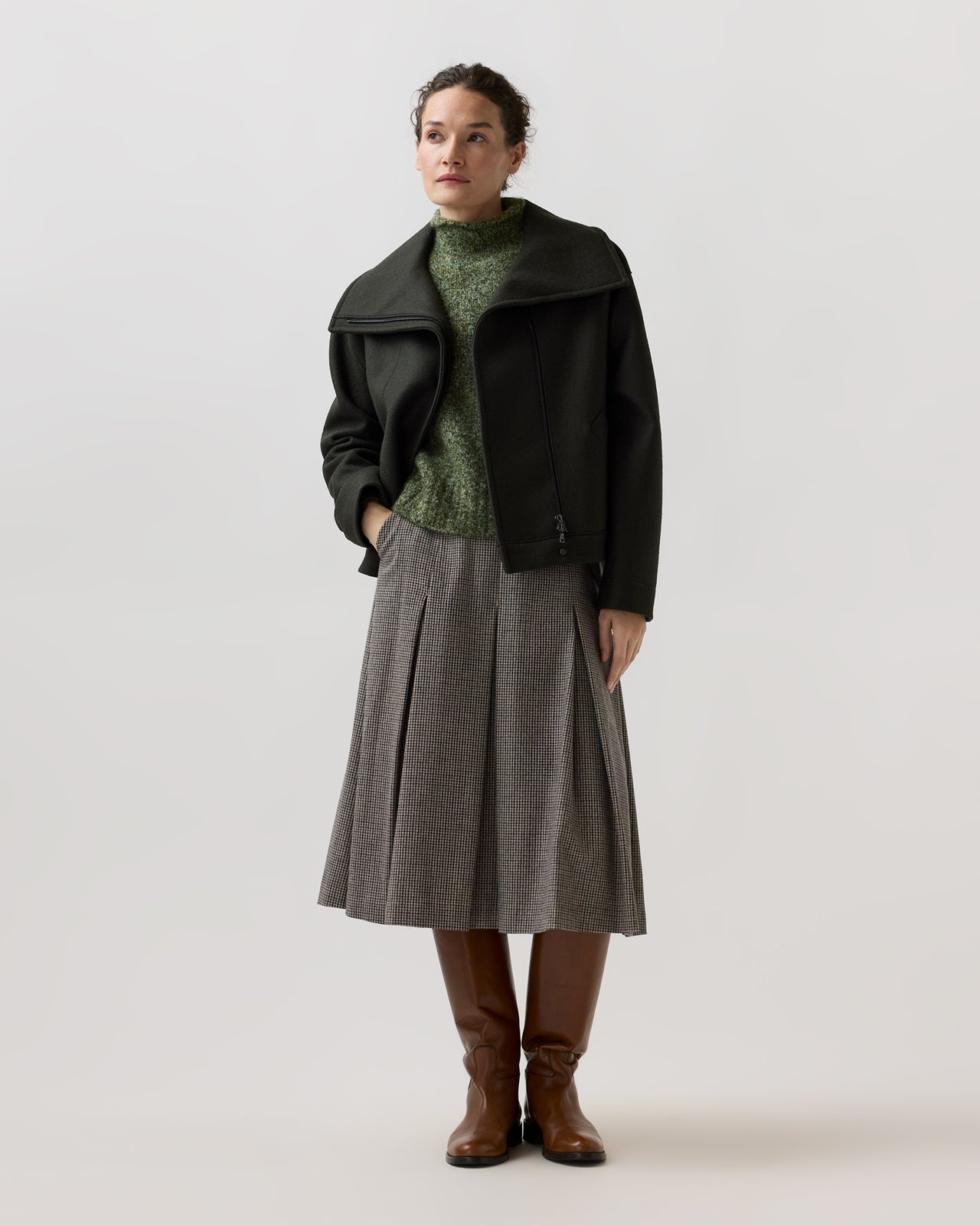 Funnel Biker Jacket in Dark Khaki