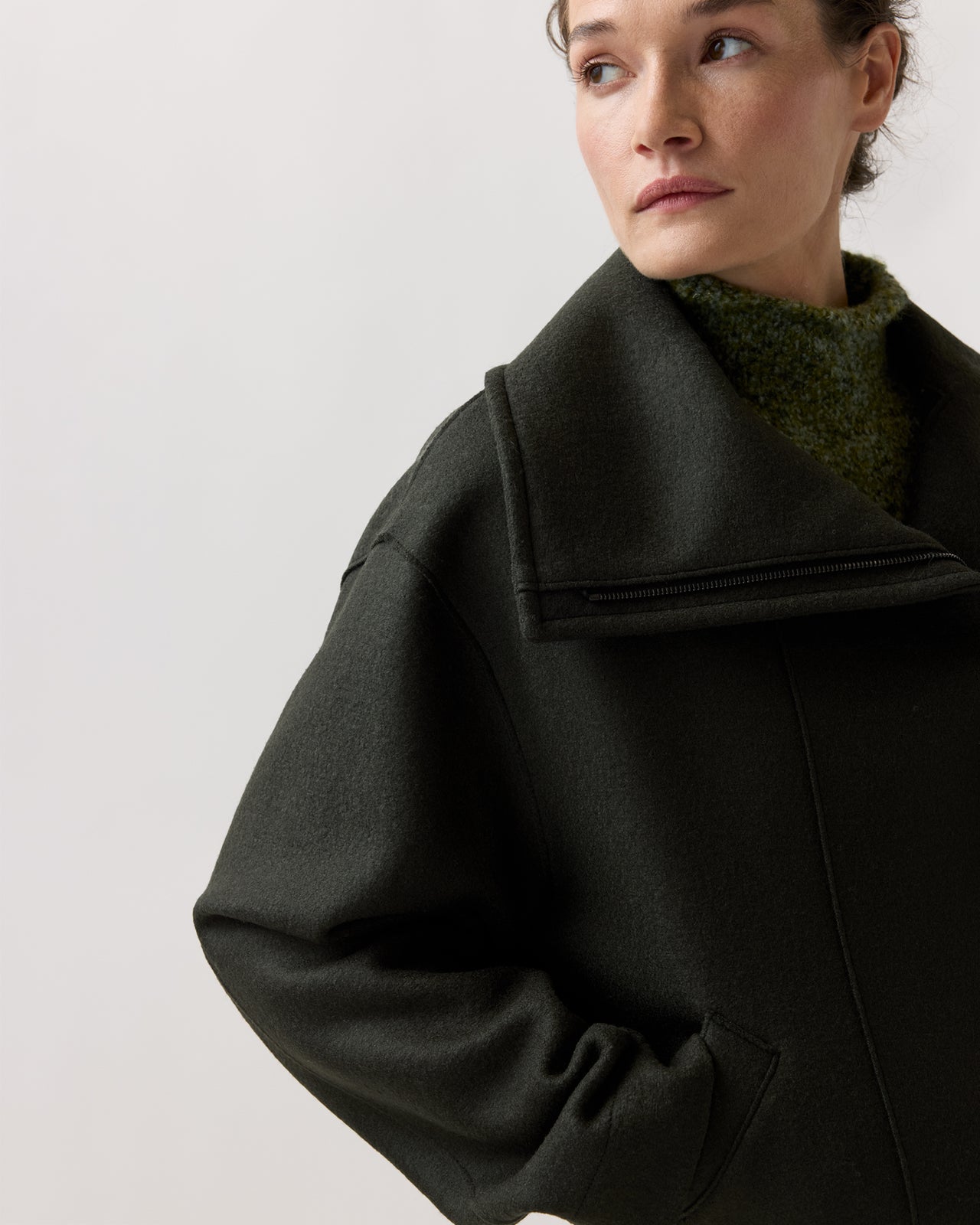 Funnel Biker Jacket in Dark Khaki