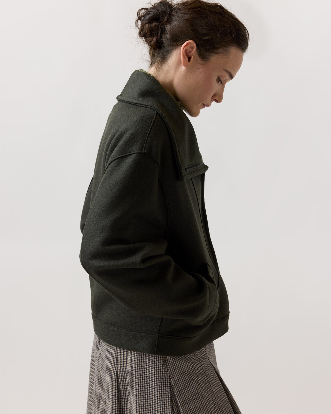Funnel Biker Jacket in Dark Khaki