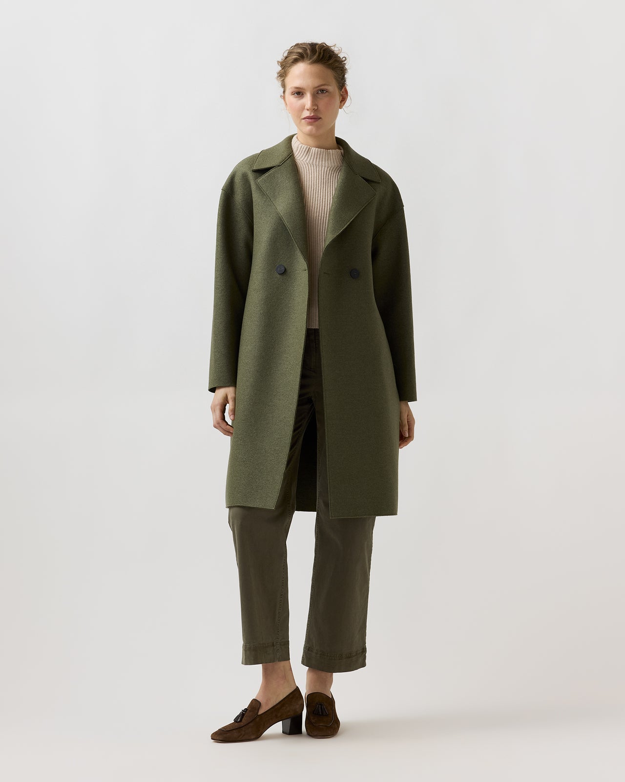 Dropped Shoulder Double Breasted Coat in Hunting Green