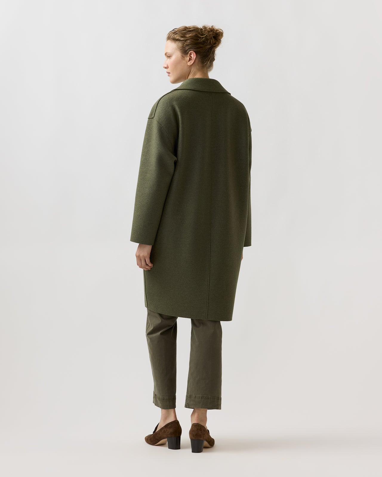 Dropped Shoulder Double Breasted Coat in Hunting Green