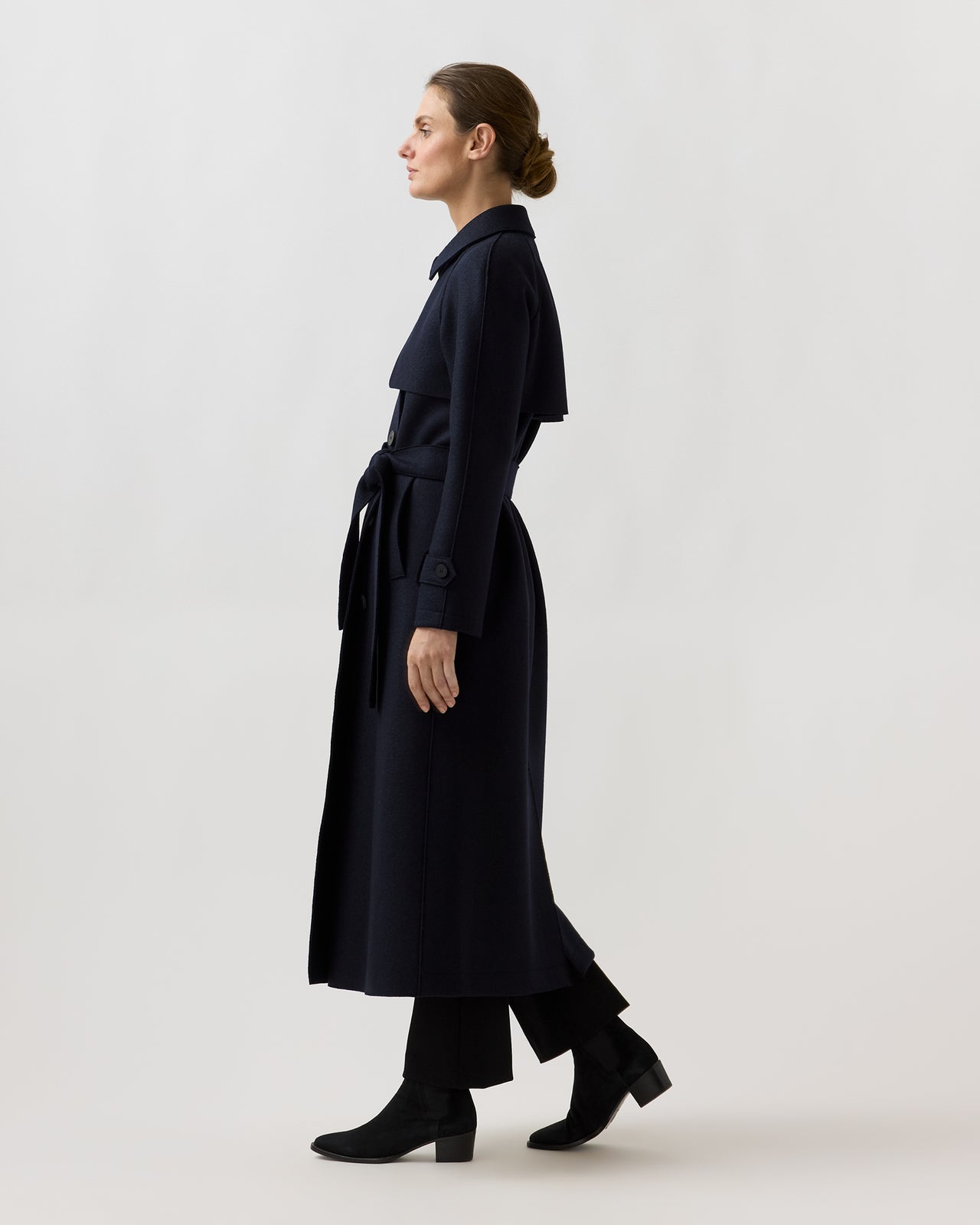 Long Raglan Trench Coat in Navy Blue