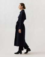 Load image into Gallery viewer, Long Raglan Trench Coat in Navy Blue
