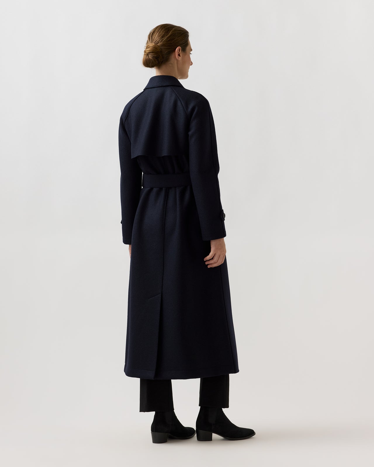 Long Raglan Trench Coat in Navy Blue