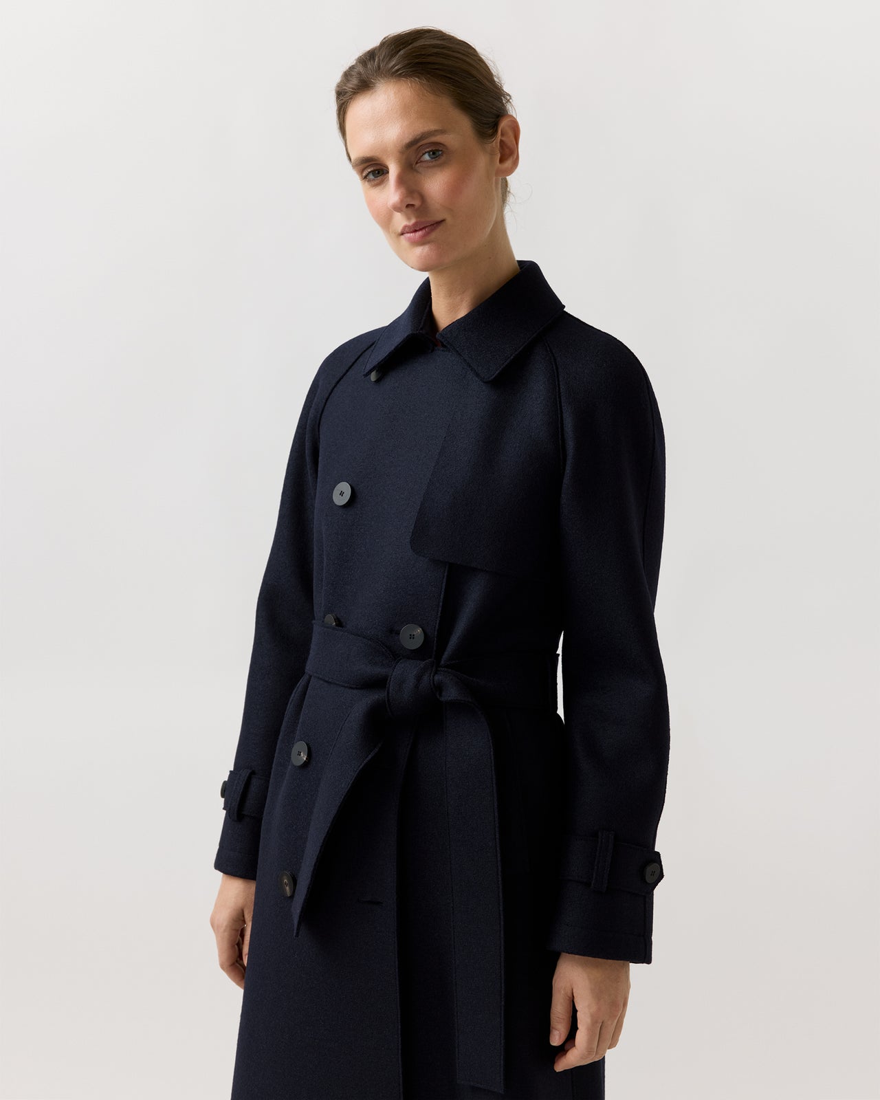 Long Raglan Trench Coat in Navy Blue