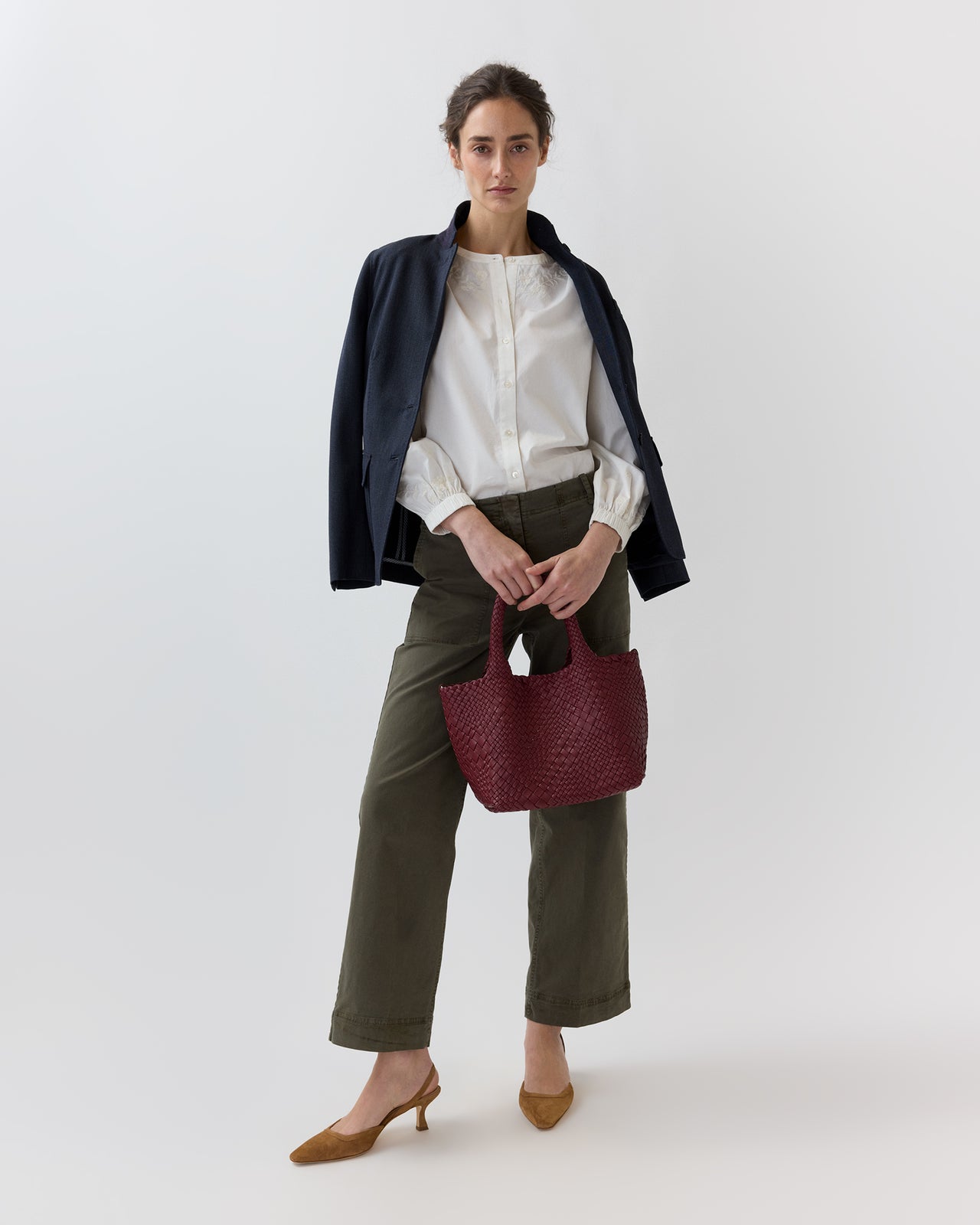 Lily Handwoven Tote in Crimson Leather