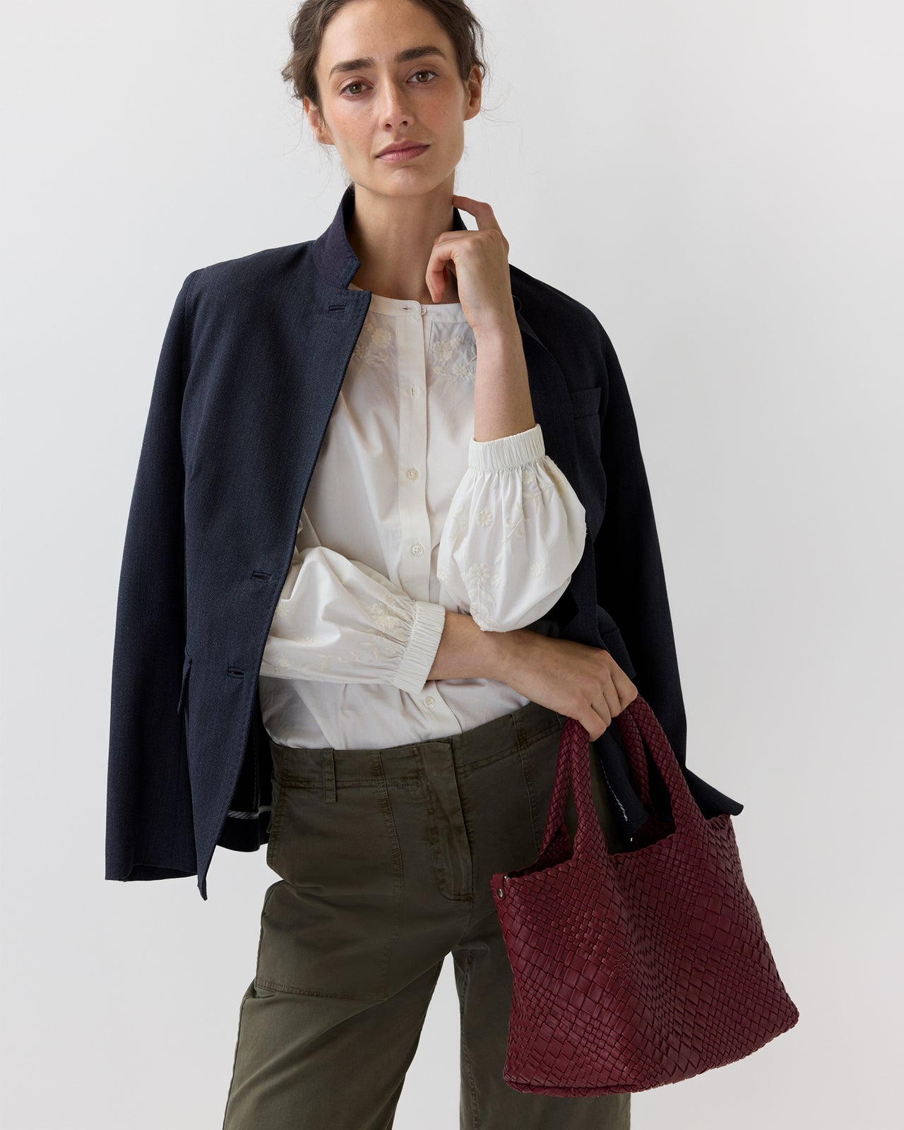 Lily Handwoven Tote in Crimson Leather