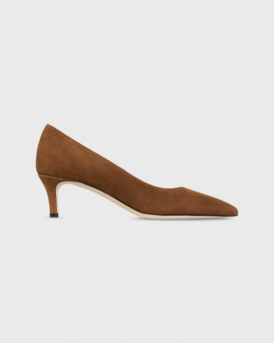 Kitten Heel Pointed-Toe Pump in Brown Suede