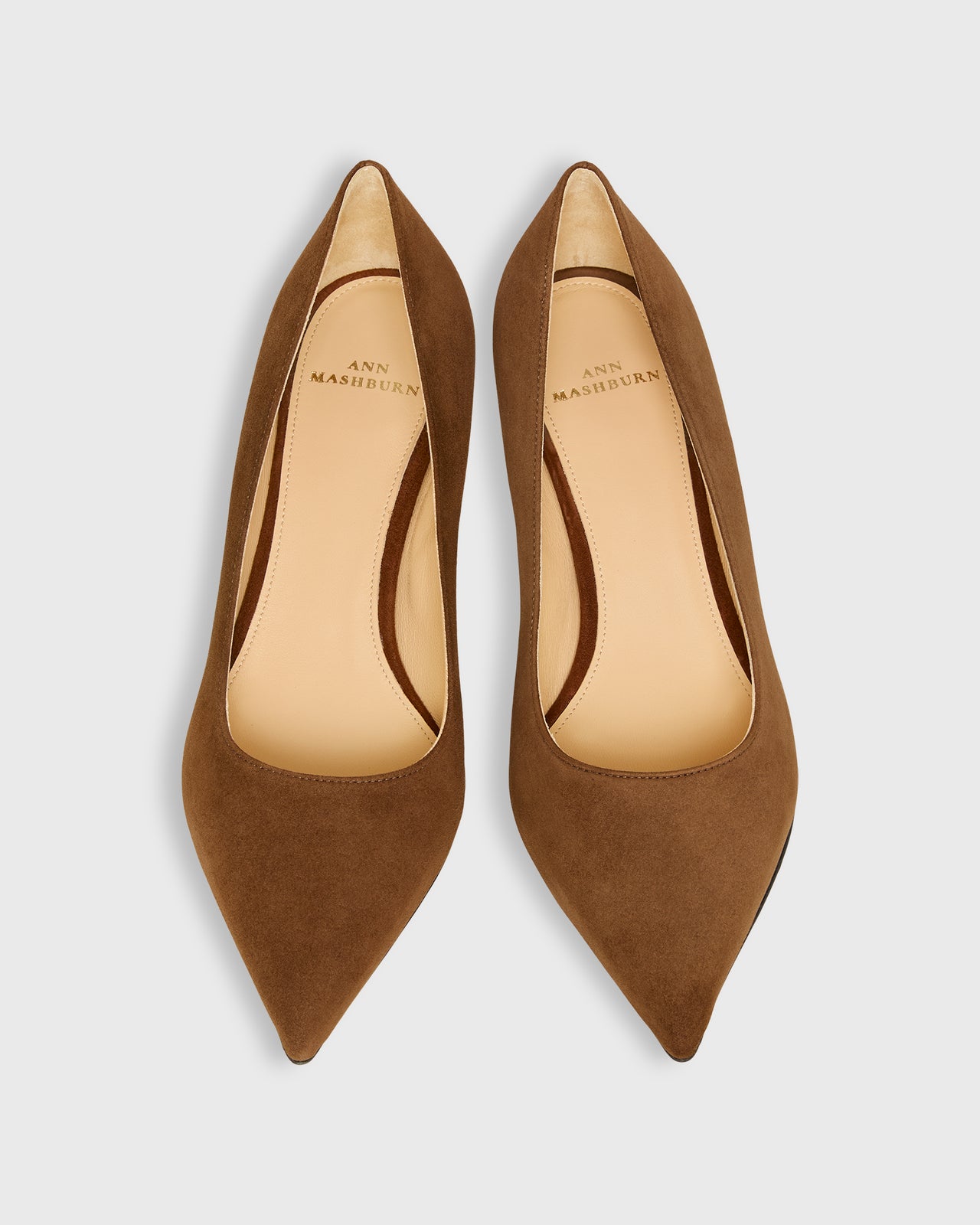 Kitten Heel Pointed-Toe Pump in Brown Suede