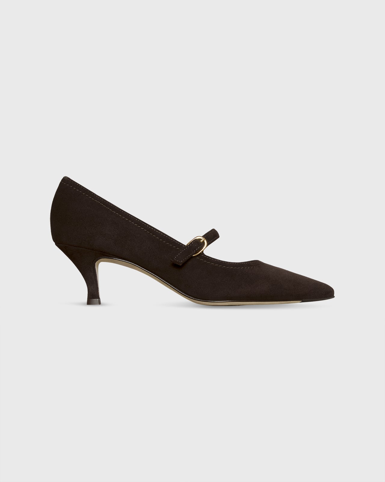 Pointed-Toe Mary Jane Pump in Chocolate Suede