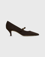 Load image into Gallery viewer, Pointed-Toe Mary Jane Pump in Chocolate Suede
