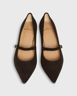 Load image into Gallery viewer, Pointed-Toe Mary Jane Pump in Chocolate Suede
