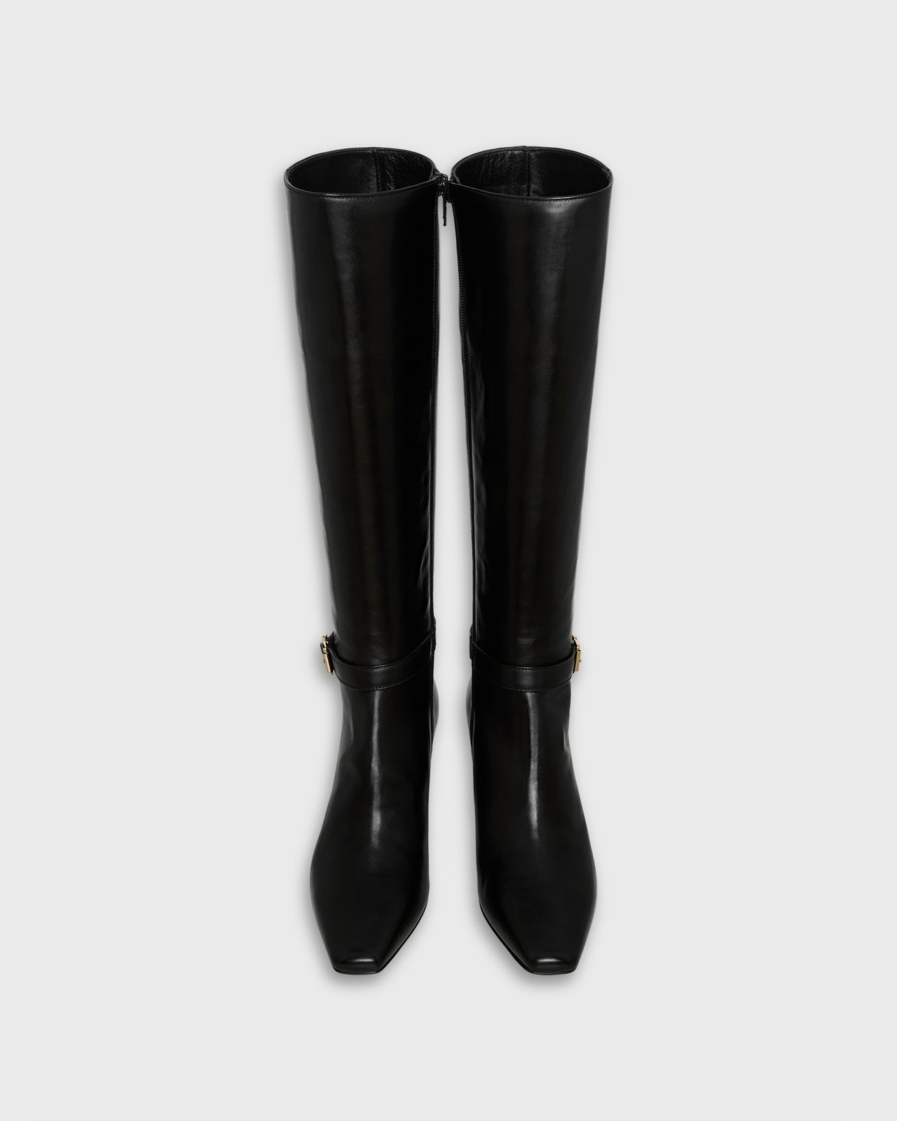 Buckle Tall Boot in Black Leather