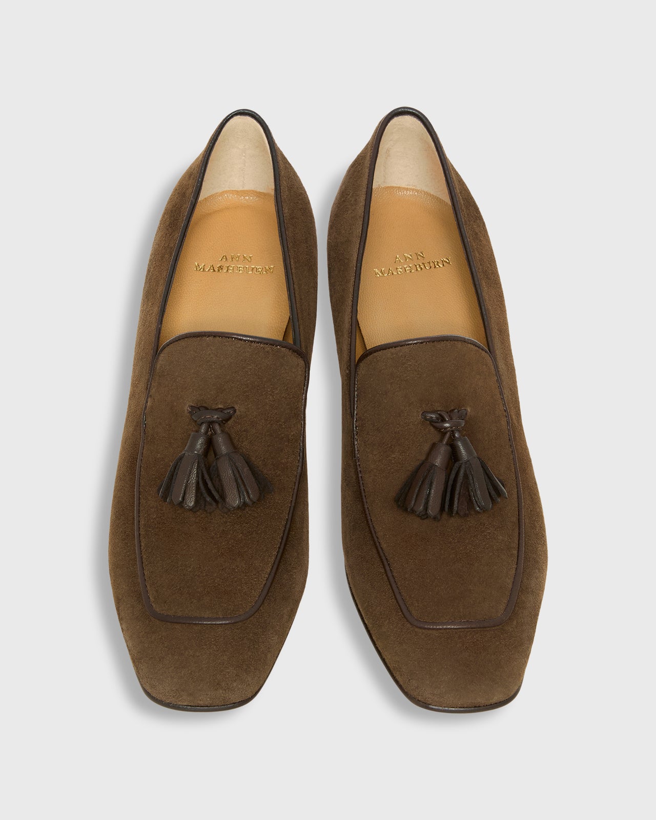 Tassel Heel Loafer in Brown Suede