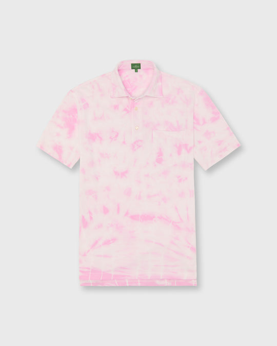 Short-Sleeved Polo in Pink/White Tie-Dye Pima Pique