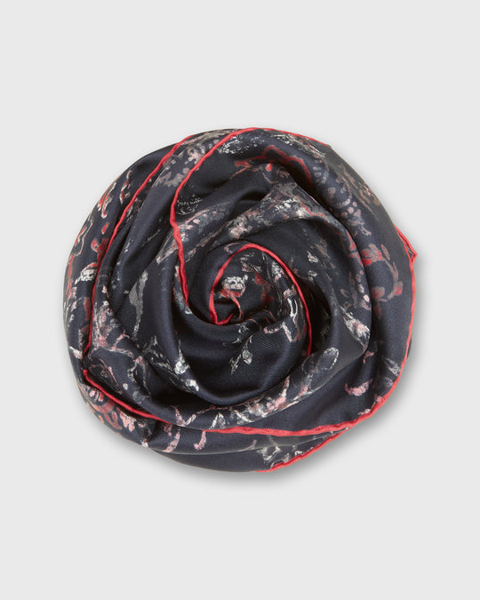 Medium Hand-Rolled Silk Scarf in Indigo Painted Paisley