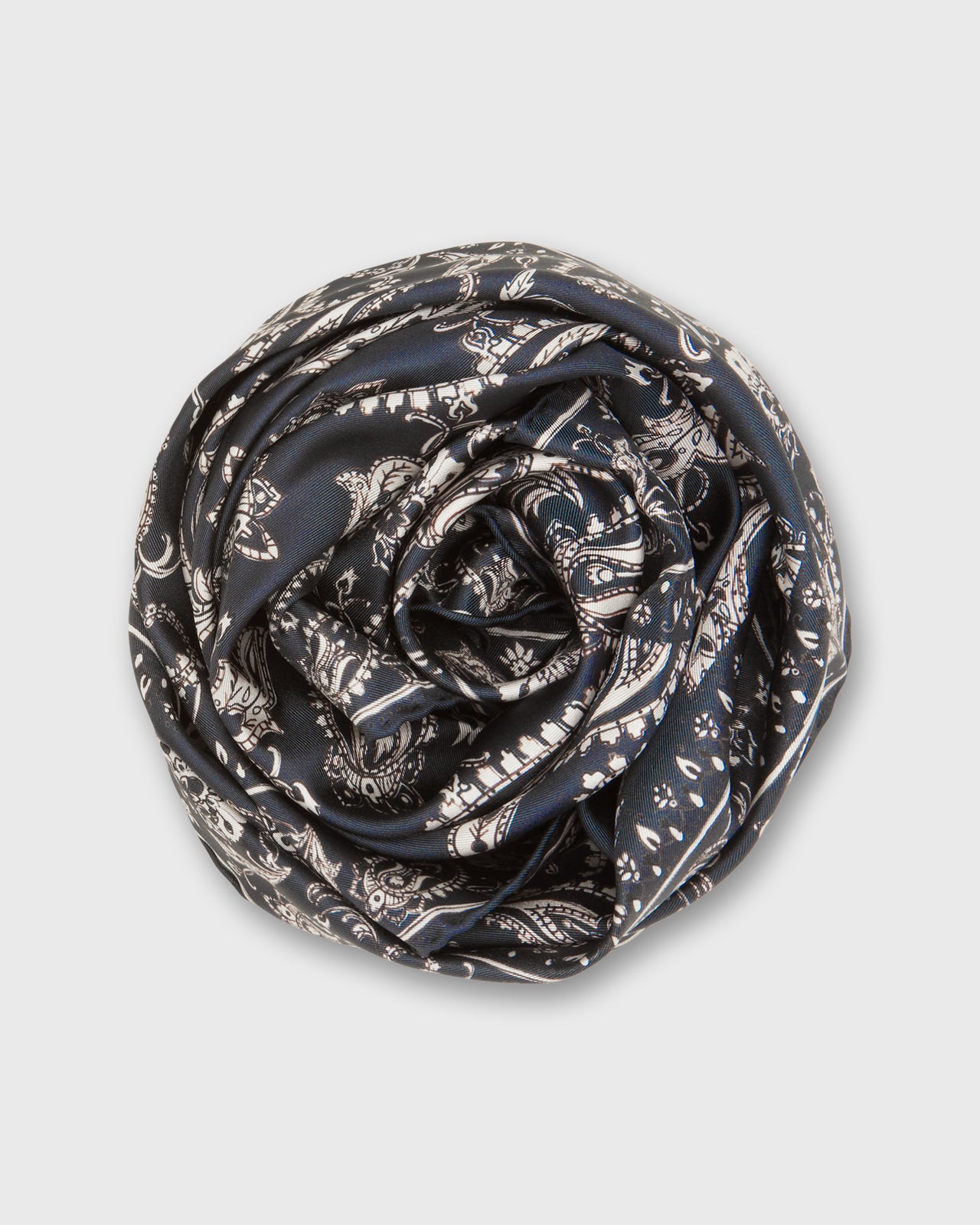 Medium Hand-Rolled Silk Scarf in Navy Bandana Twill