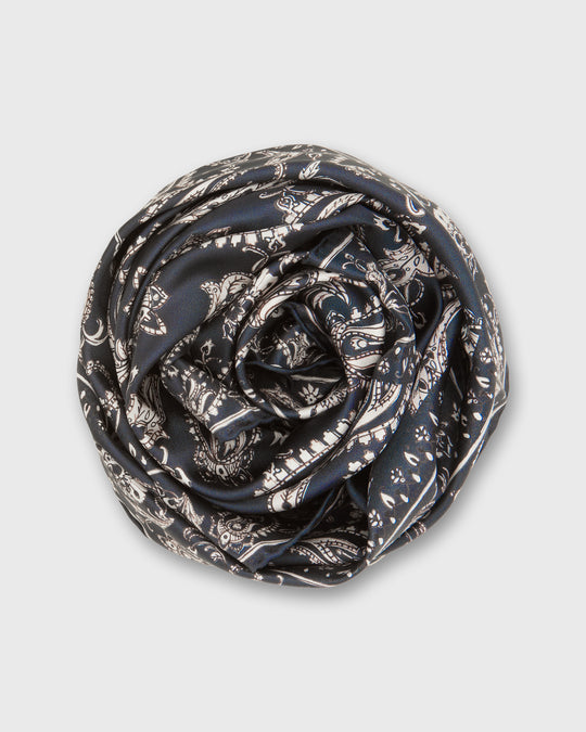 Medium Hand-Rolled Silk Scarf in Navy Bandana Twill