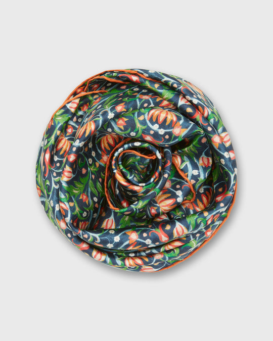 Medium Hand-Rolled Silk Scarf in Navy/Multi The Garden Room Liberty Fabric